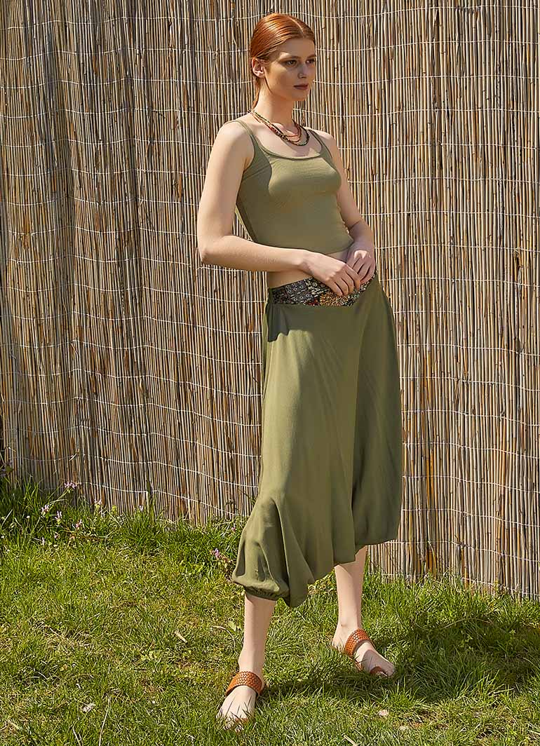 Garnished Appliqué Hippie Style Khaki Harem Pants 5049