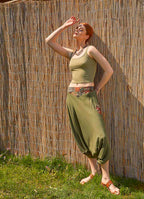 Garnished Appliqué Hippie Style Khaki Harem Pants 5049