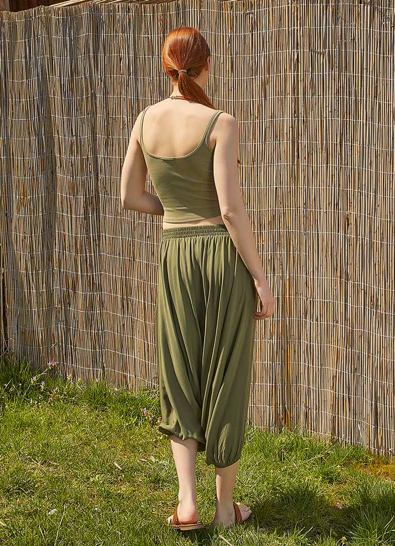 Garnished Appliqué Hippie Style Khaki Harem Pants 5049