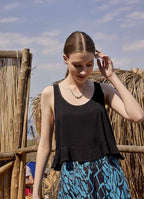 Bohem Tarz Kalın Askılı Siyah Crop Bluz 5036