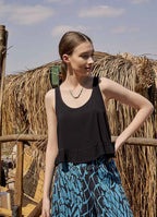Bohem Tarz Kalın Askılı Siyah Crop Bluz 5036