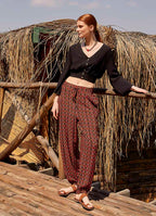 Orange Patterned Bohemian Style Loose Harem Pants 4998
