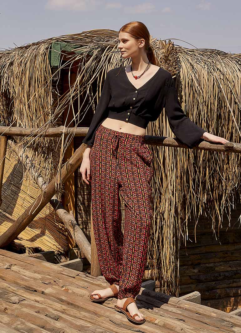 Orange Patterned Bohemian Style Loose Harem Pants 4998