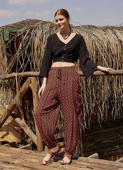 Orange Patterned Bohemian Style Loose Harem Pants 4998