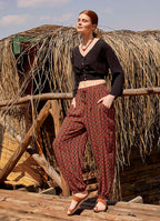 Orange Patterned Bohemian Style Loose Harem Pants 4998