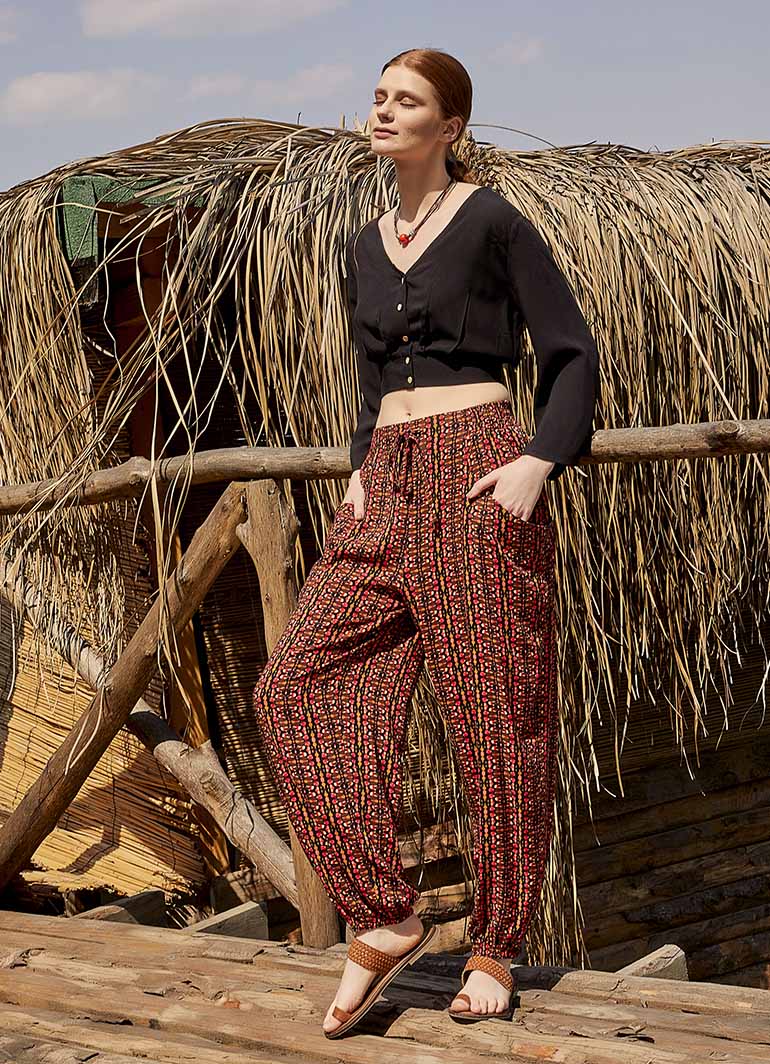 Orange Patterned Bohemian Style Loose Harem Pants 4998