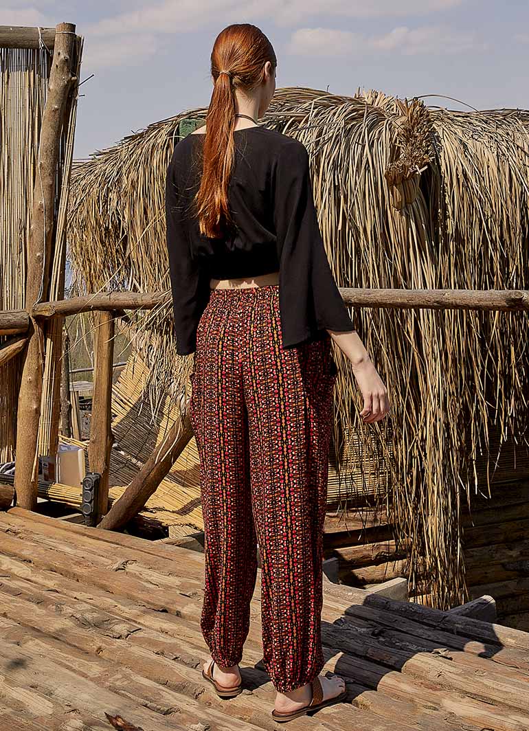 Orange Patterned Bohemian Style Loose Harem Pants 4998