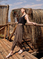 Smocked Waist Detail Patterned Brown Women's Harem Pants 5002