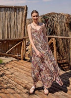 Spaghetti Strap Flowy Patterned Purple Dress 4875