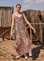 Spaghetti Strap Flowy Patterned Purple Dress 4875