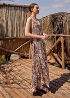 Spaghetti Strap Flowy Patterned Purple Dress 4875