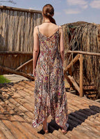 Spaghetti Strap Flowy Patterned Purple Dress 4875