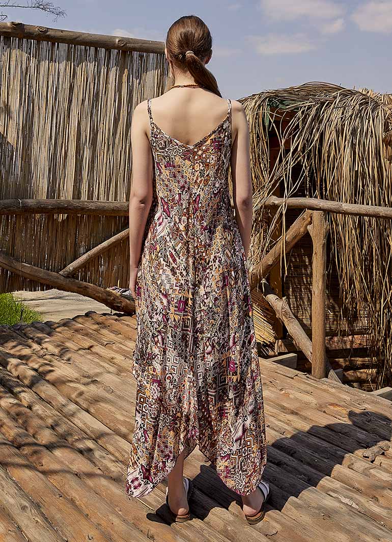 Spaghetti Strap Flowy Patterned Purple Dress 4875