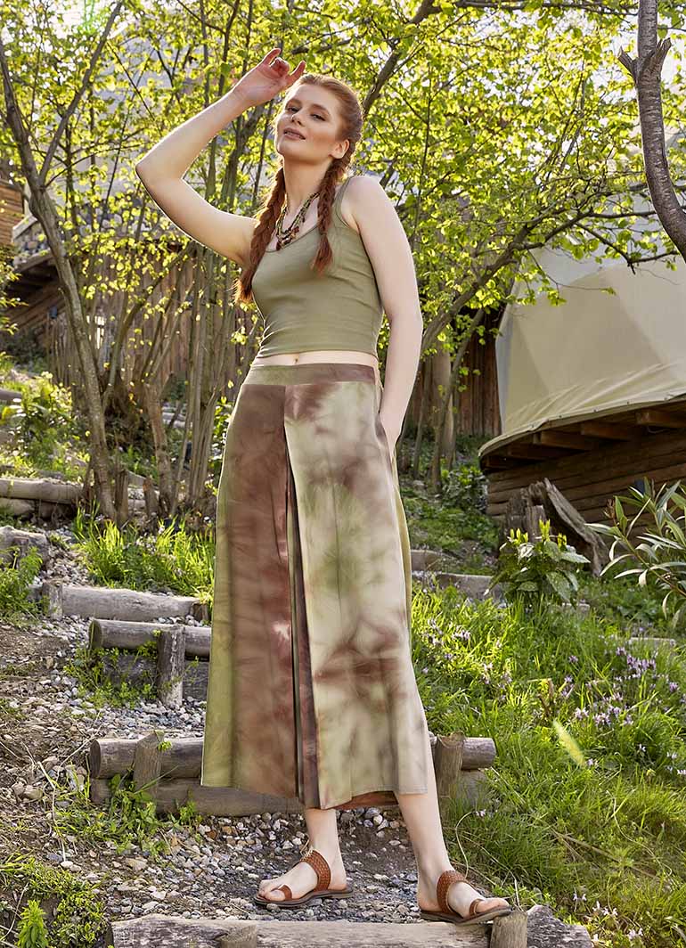 Women's Khaki Batik Culottes with Front Box Pleat Detail 4895