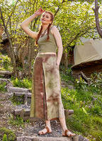 Women's Khaki Batik Culottes with Front Box Pleat Detail 4895