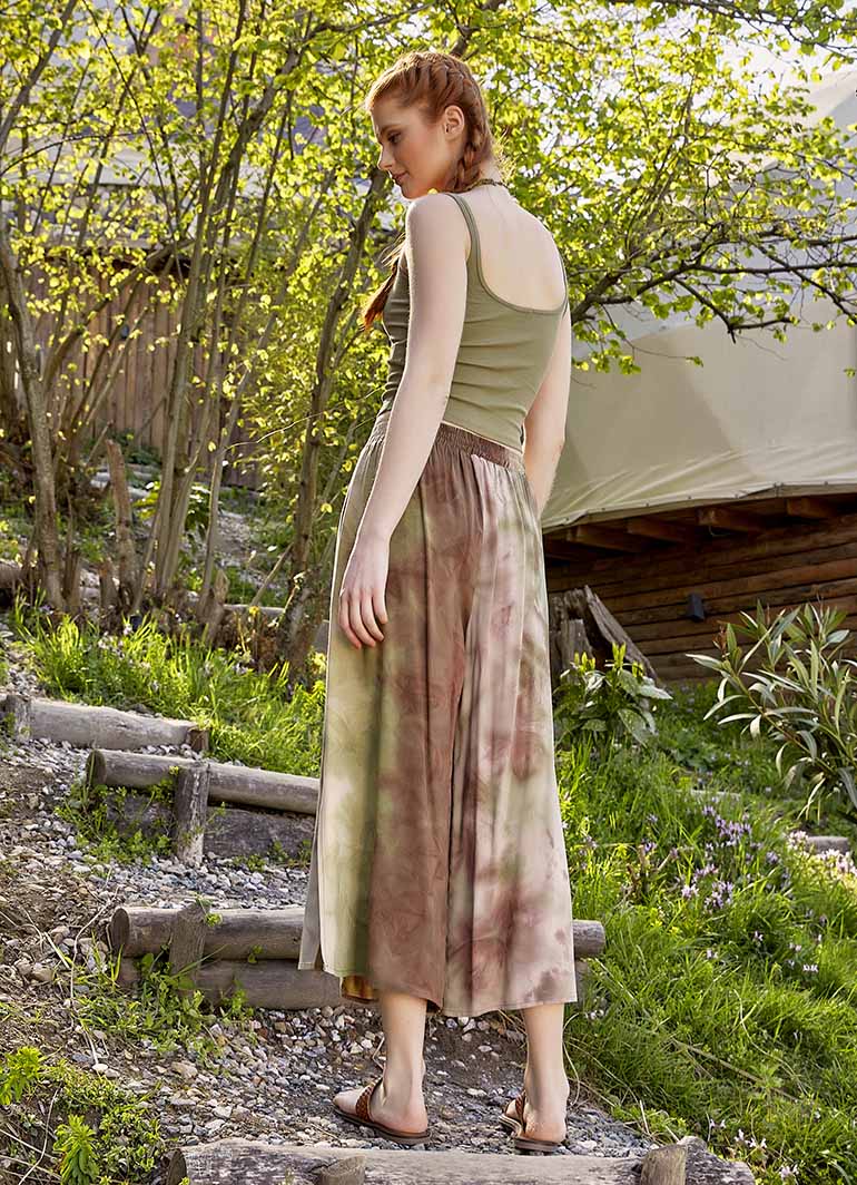 Women's Khaki Batik Culottes with Front Box Pleat Detail 4895