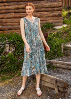Authentic Blue Patterned Summer V-Neck Dress 4869