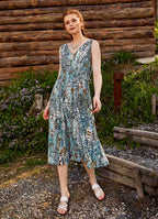 Authentic Blue Patterned Summer V-Neck Dress 4869