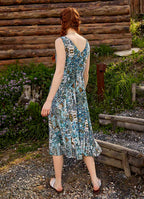 Authentic Blue Patterned Summer V-Neck Dress 4869