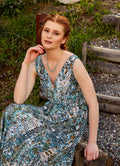 Authentic Blue Patterned Summer V-Neck Dress 4869