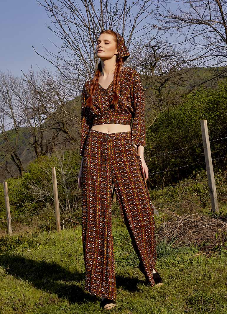 Palazzo High-Waist Wide-Leg Patterned Trousers 4860
