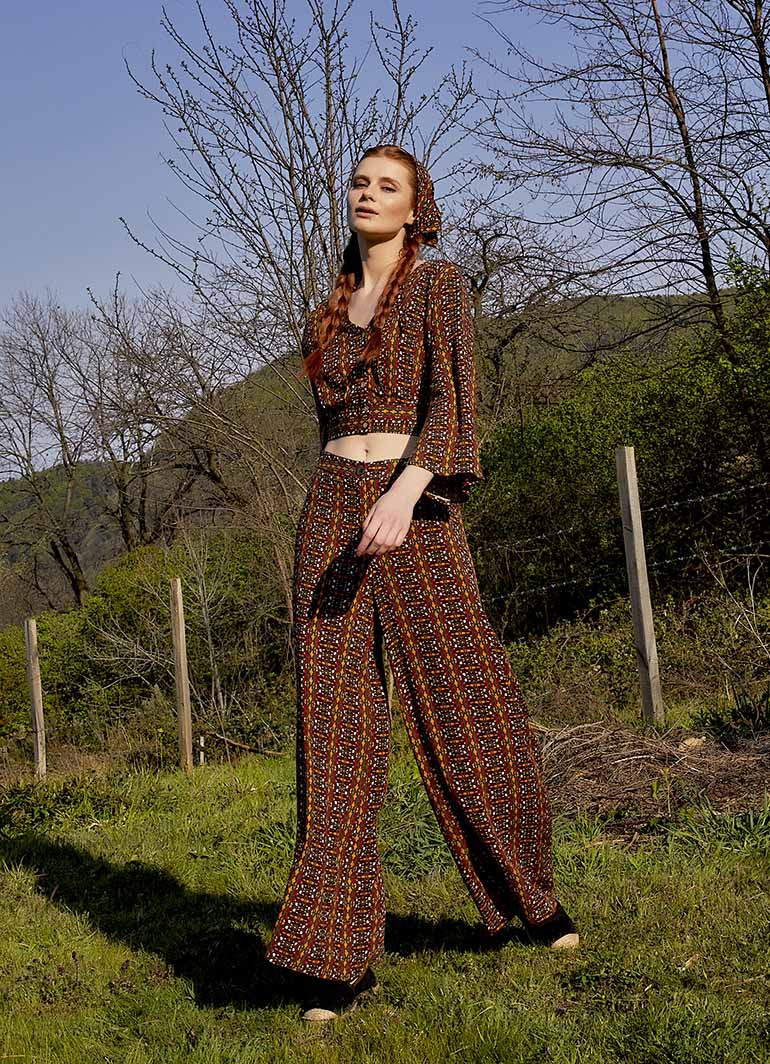 Palazzo High-Waist Wide-Leg Patterned Trousers 4860