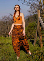 Drape Waist Loose-Fit Women's Orange Patterned Harem Pants 4879