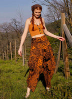 Drape Waist Loose-Fit Women's Orange Patterned Harem Pants 4879