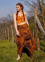 Drape Waist Loose-Fit Women's Orange Patterned Harem Pants 4879