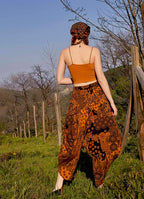 Drape Waist Loose-Fit Women's Orange Patterned Harem Pants 4879