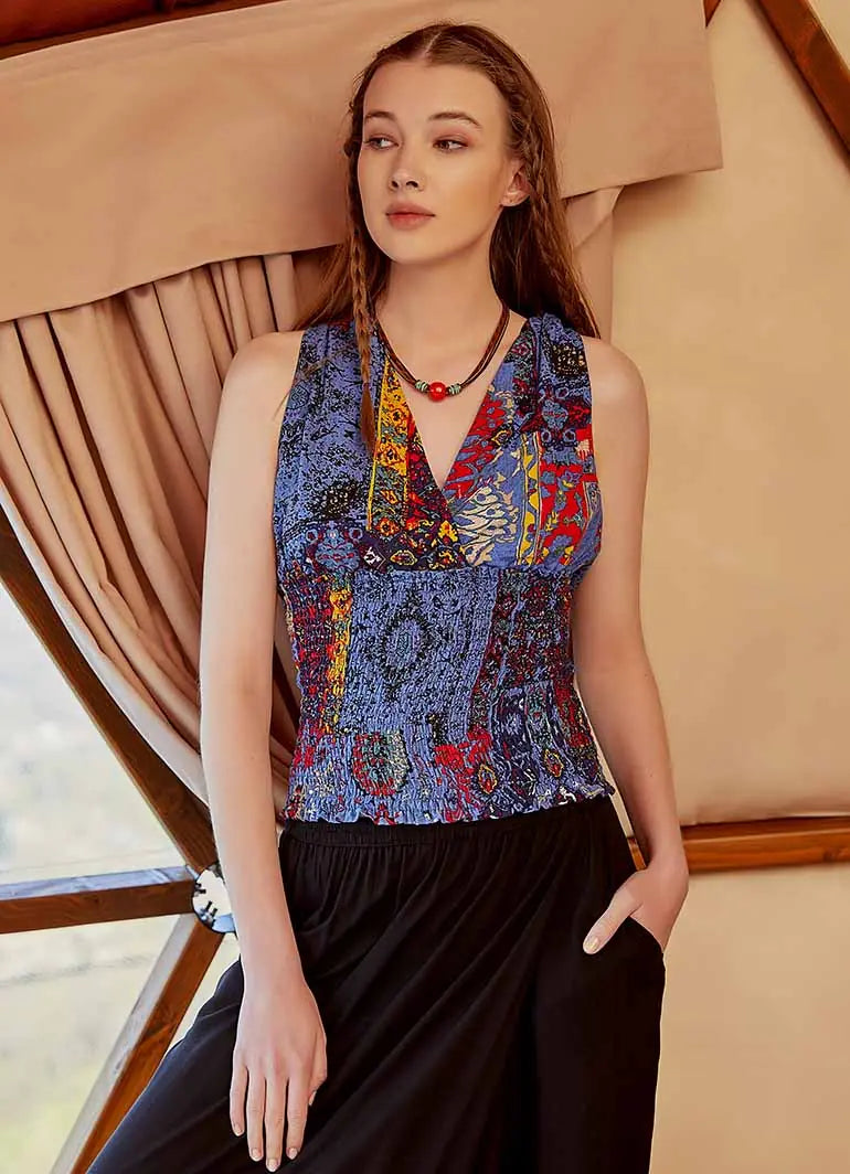 Gipeli Yazlık İndigo Desenli Bluz 4906
