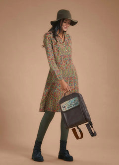 Ethnic Patterned Long Sleeve Shirt Dress 5381