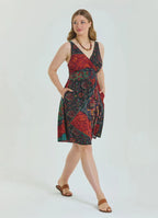 V Yaka Robadan Siyah Desenli Büyük Beden Elbise 6905