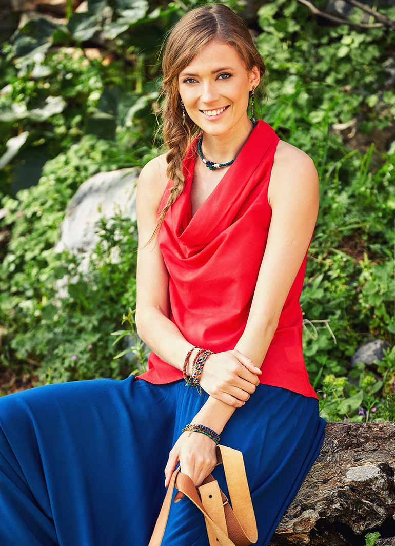 Cowl Neck Sleeveless Off-the-Shoulder Red Blouse 114