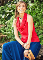 Cowl Neck Sleeveless Off-the-Shoulder Red Blouse 114