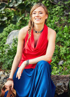Cowl Neck Sleeveless Off-the-Shoulder Red Blouse 114