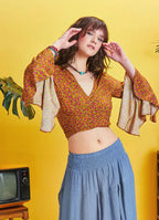 İspanyol Kol Çiçekli Crop Bluz 5269