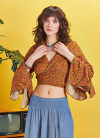 İspanyol Kol Çiçekli Crop Bluz 5269