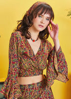 Otantik Desenli İspanyol Kol Crop Bluz 5198