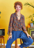 Truvakar Kol Bohem Stil Kırmızı Çiçekli Şifon Bluz 5194