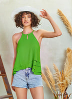Halter Yaka Kat Detaylı Askılı Yeşil Şık Bluz 5155