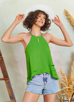 Halter Yaka Kat Detaylı Askılı Yeşil Şık Bluz 5155