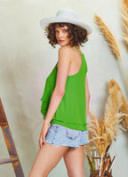 Halter Yaka Kat Detaylı Askılı Yeşil Şık Bluz 5155