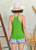 Halter Yaka Kat Detaylı Askılı Yeşil Şık Bluz 5155