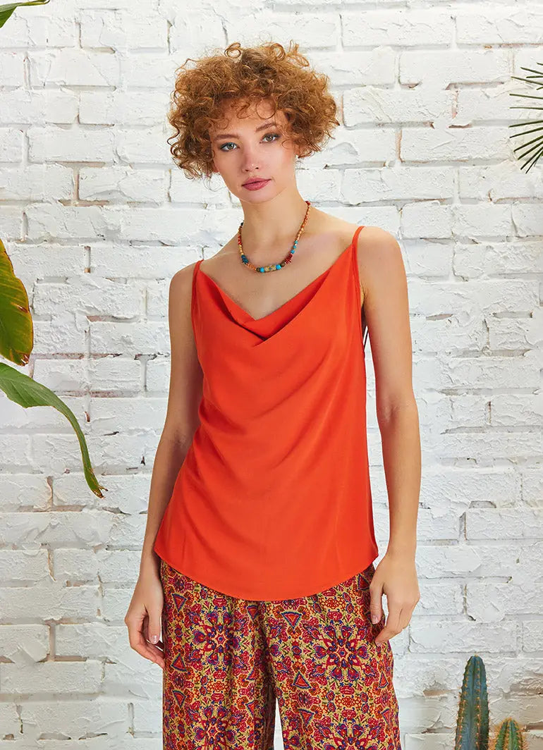 Yazlık Bohem Stil Degaje Yaka Kiremit Bluz 5147