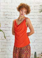 Yazlık Bohem Stil Degaje Yaka Kiremit Bluz 5147