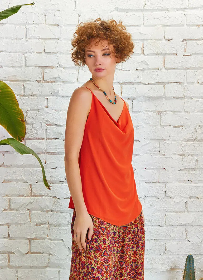 Yazlık Bohem Stil Degaje Yaka Kiremit Bluz 5147