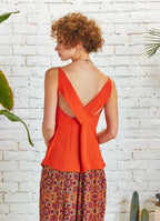 Yazlık Bohem Stil Degaje Yaka Kiremit Bluz 5147