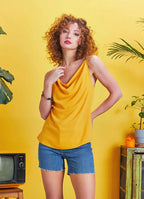 Yazlık Bohem Stil Degaje Yaka Turuncu Bluz 5146
