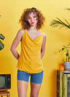 Yazlık Bohem Stil Degaje Yaka Turuncu Bluz 5146